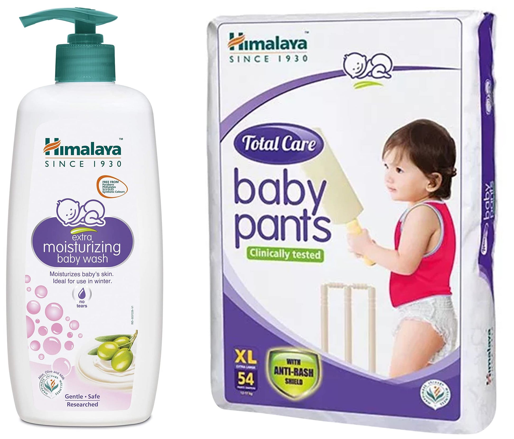Himalaya Total Care Extra Large Size Baby Diaper Pants (54 Count) & Himalaya Extra Moisturizing Baby Wash, 400 Ml