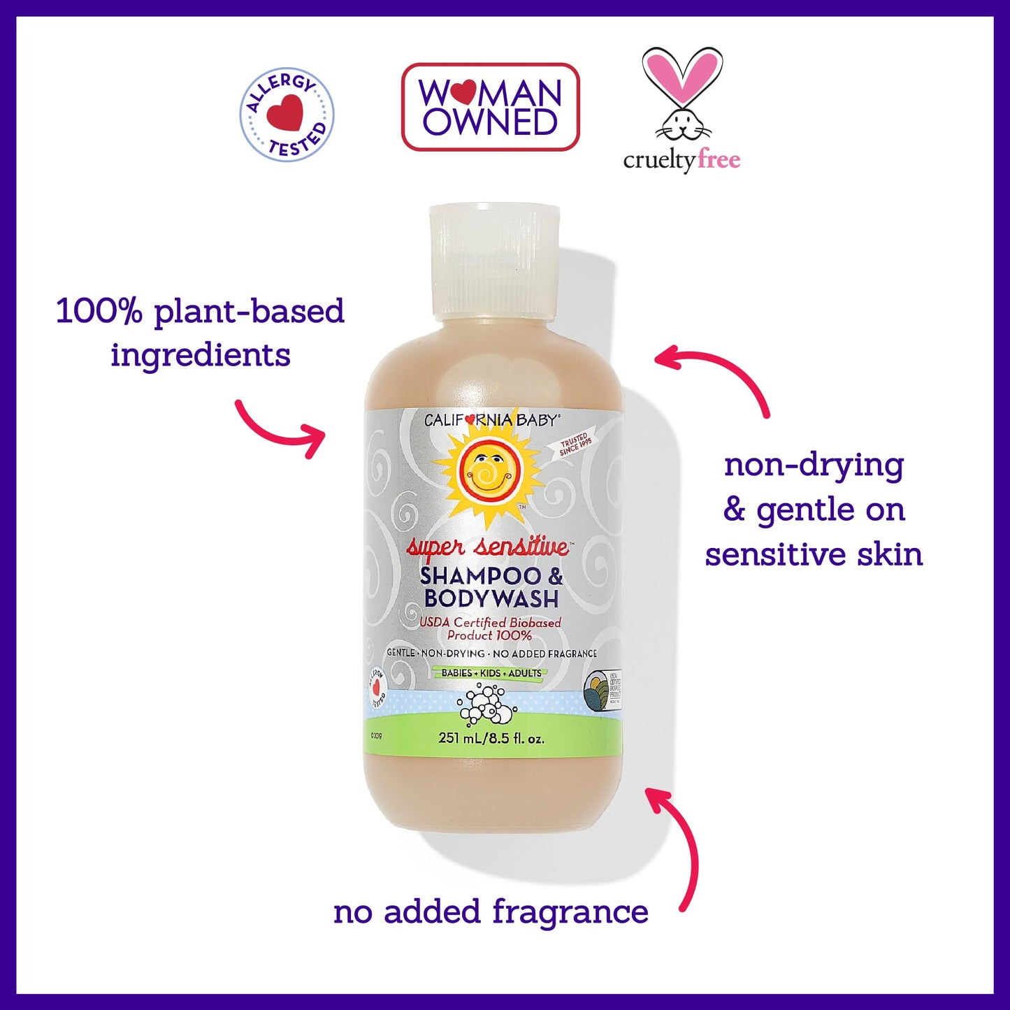 California Baby Super Sensitive Body Wash And Shampoo  For Newborns And Adults With Sensitive Skin  100% Plant-Based (Usda Certi