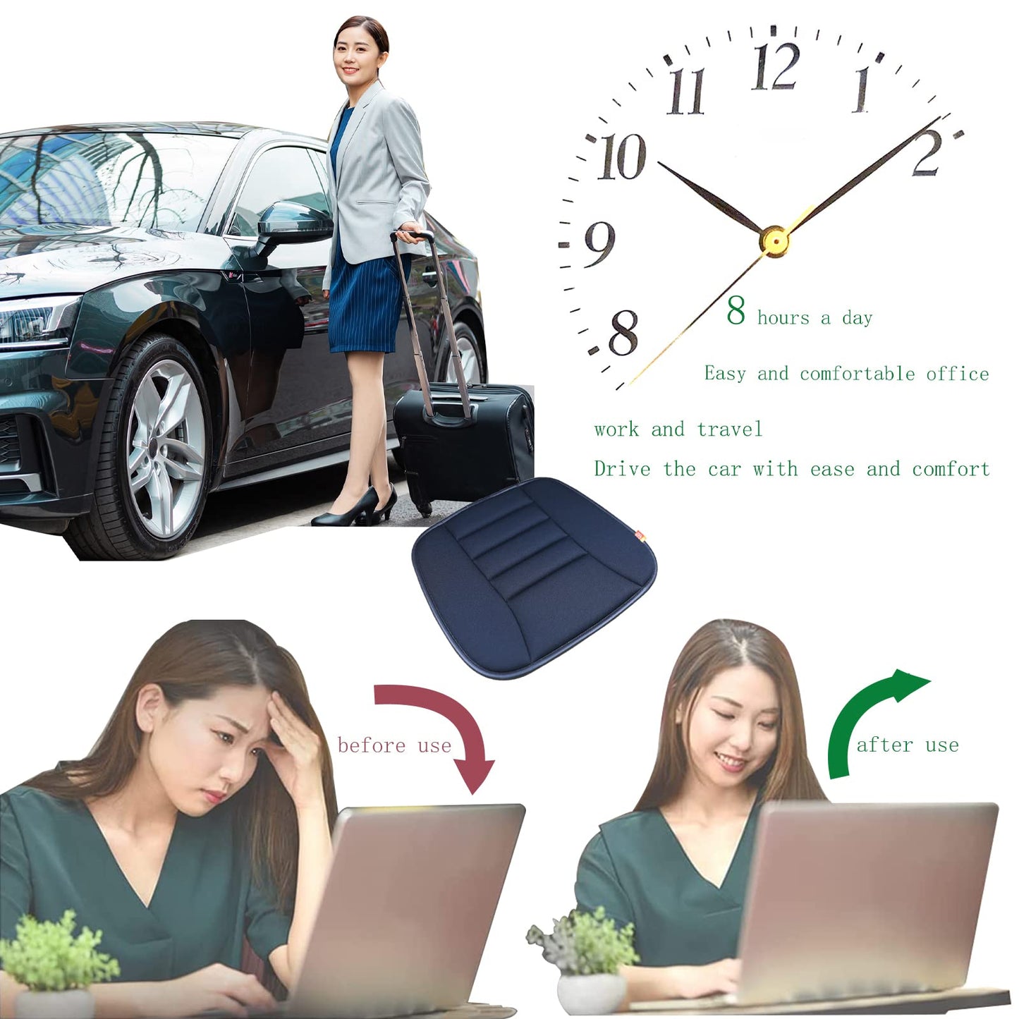 RaoRanDang Car Seat Cushion Pad for Car Driver Seat Office Chair Home Use Memory Foam Seat Cushion