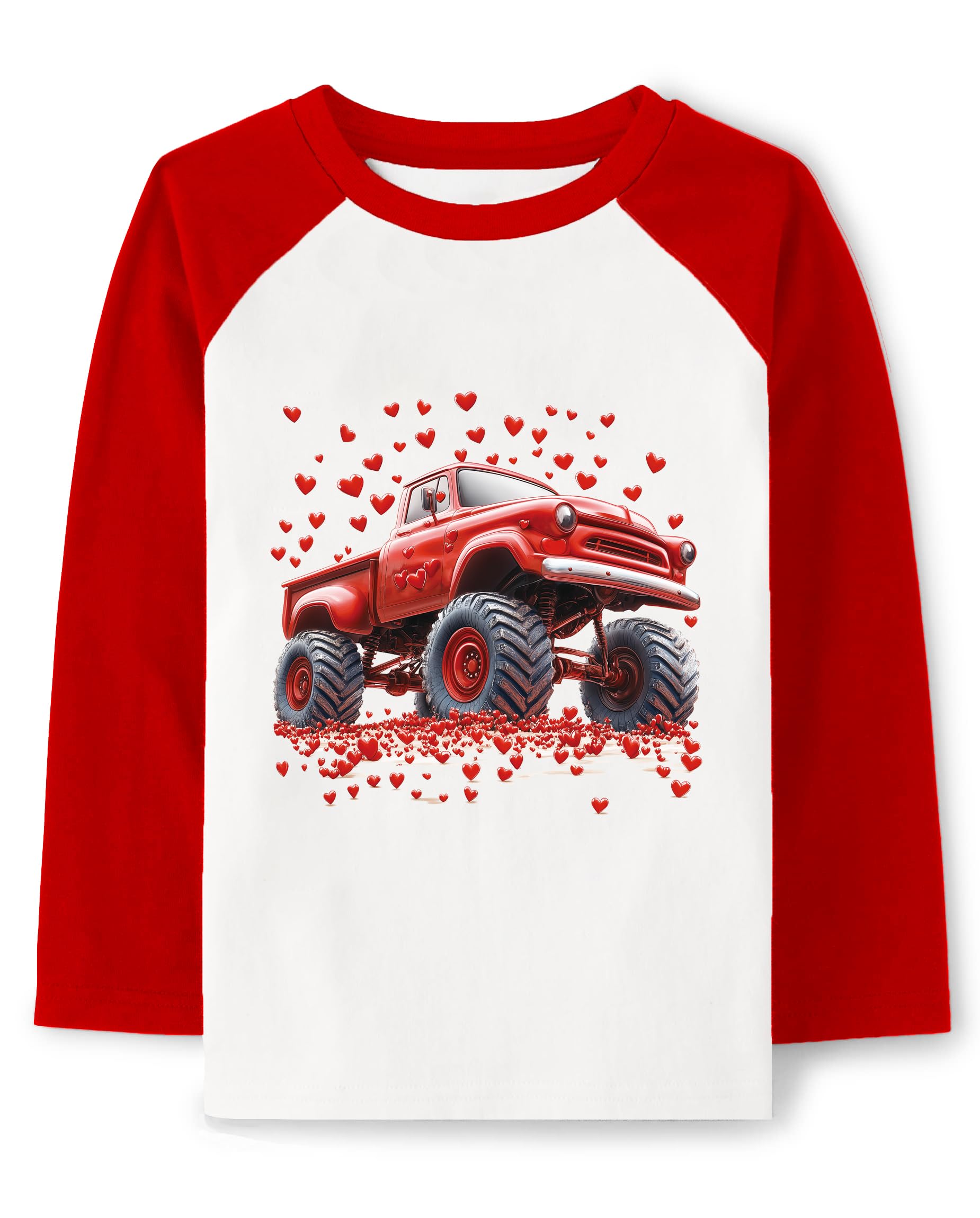 Baby Boys Girls Valentine Shirts Raglan Long Sleeve Tees Toddler Love Heart Truck Graphic Red Tops 3T