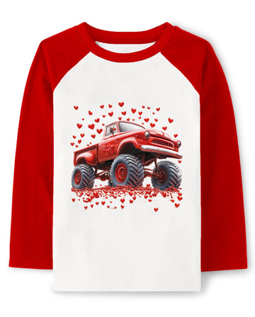 Baby Boys Girls Valentine Shirts Raglan Long Sleeve Tees Toddler Love Heart Truck Graphic Red Tops 3T