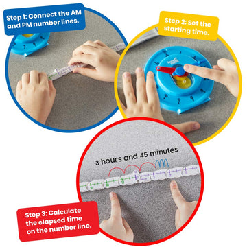 hand2mind Advanced NumberLine Clock for Kids Learning to Tell Time, Math Manipulatives for Telling Time, Analog Clock for Kids L