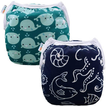 Alvababy Swim Diapers 2Pcs Baby & Toddler Snap One Size Reusable Adjustable Baby Boys' Swim Diapers For Swimming Lessons Sw18-21