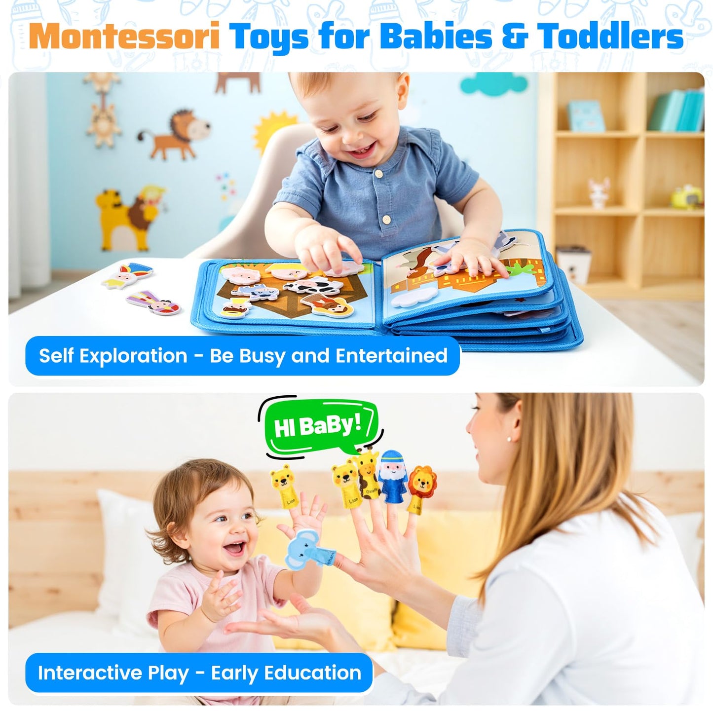 Esjay Busy Board Bible Busy Book for Toddlers, Montessori Toys 1 2 3 Year Old Toddler Baby, Noahs Ark Toy Baptism Birthday Gift