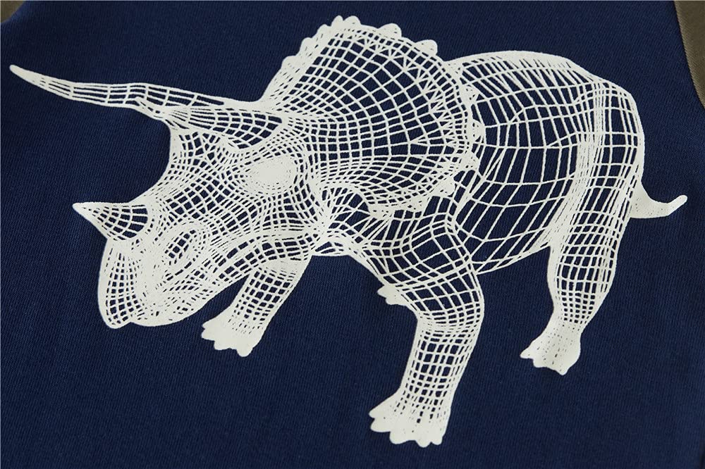 Popshion Boys Pajamas Glow In The Dark Dinosaur Pj Long Sleeve Triceratops Kids Jammies Clothes Set Toddler Winter Dino Pjs 8T