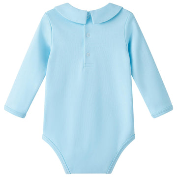 Pureborn Baby Boys Bodysuit Long Sleeve Cotton Peter Pan Collar Romper Spring Fall One-Piece Outfit Blue 3-6 Months
