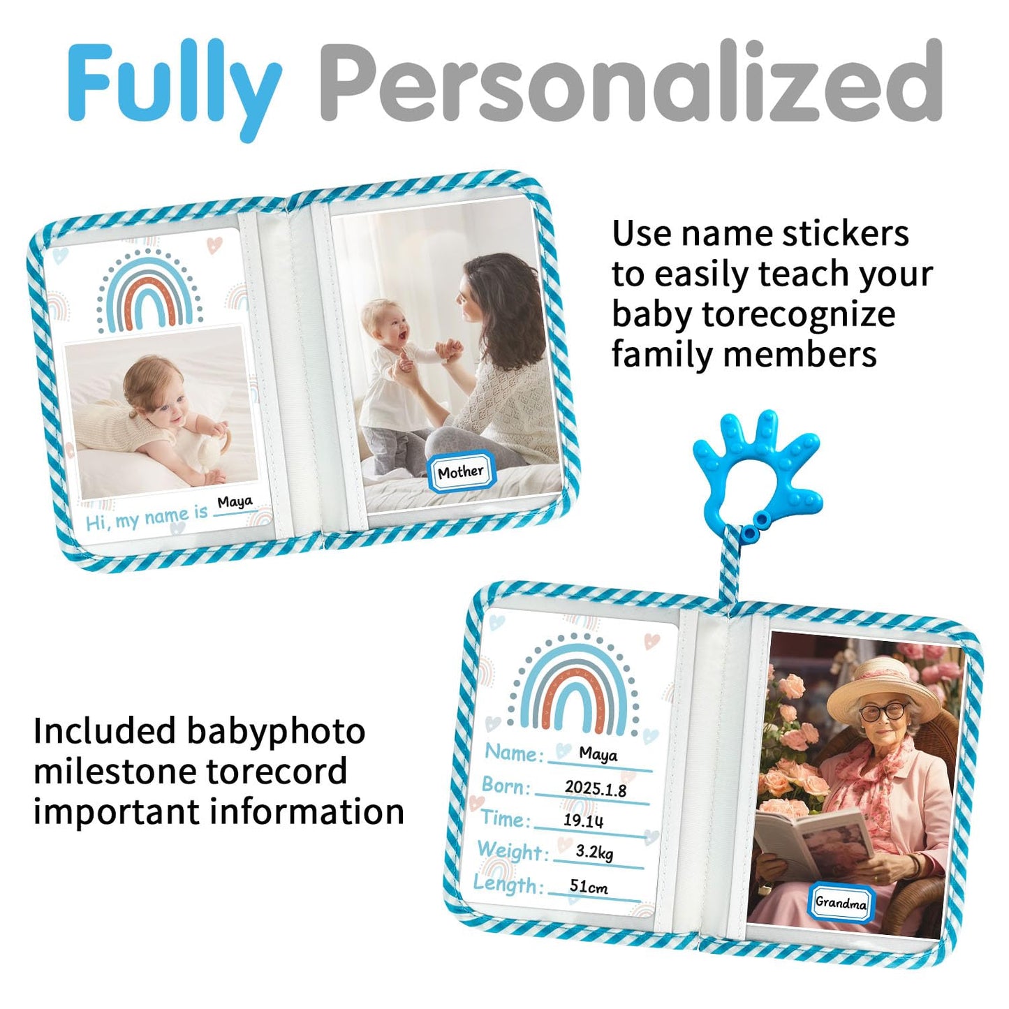 Bohemiaby My First Family Photo Album For Baby, 4X6' Baby Photo Albums, Soft Toddler Photo Album With Milestone & Large Safety