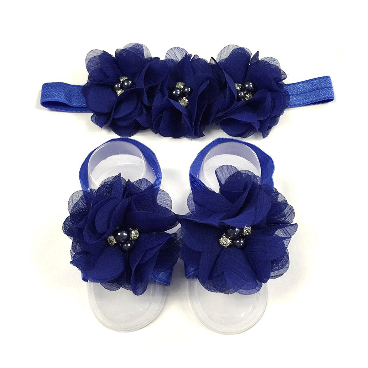 Ld Dress Baby Girl Foot Flower + Headband (Royal Blue)