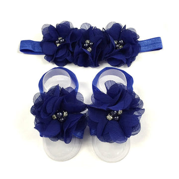 Ld Dress Baby Girl Foot Flower + Headband (Royal Blue)