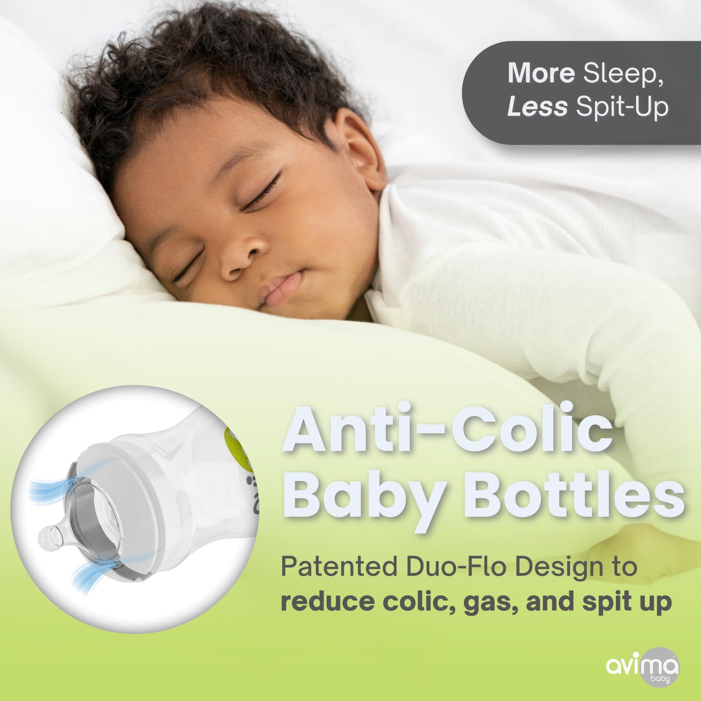 Avima 12 Oz. Anti Colic Infant Bottles, Bpa Free, Wide Neck With Fast Flow Nipples (Set Of 6)
