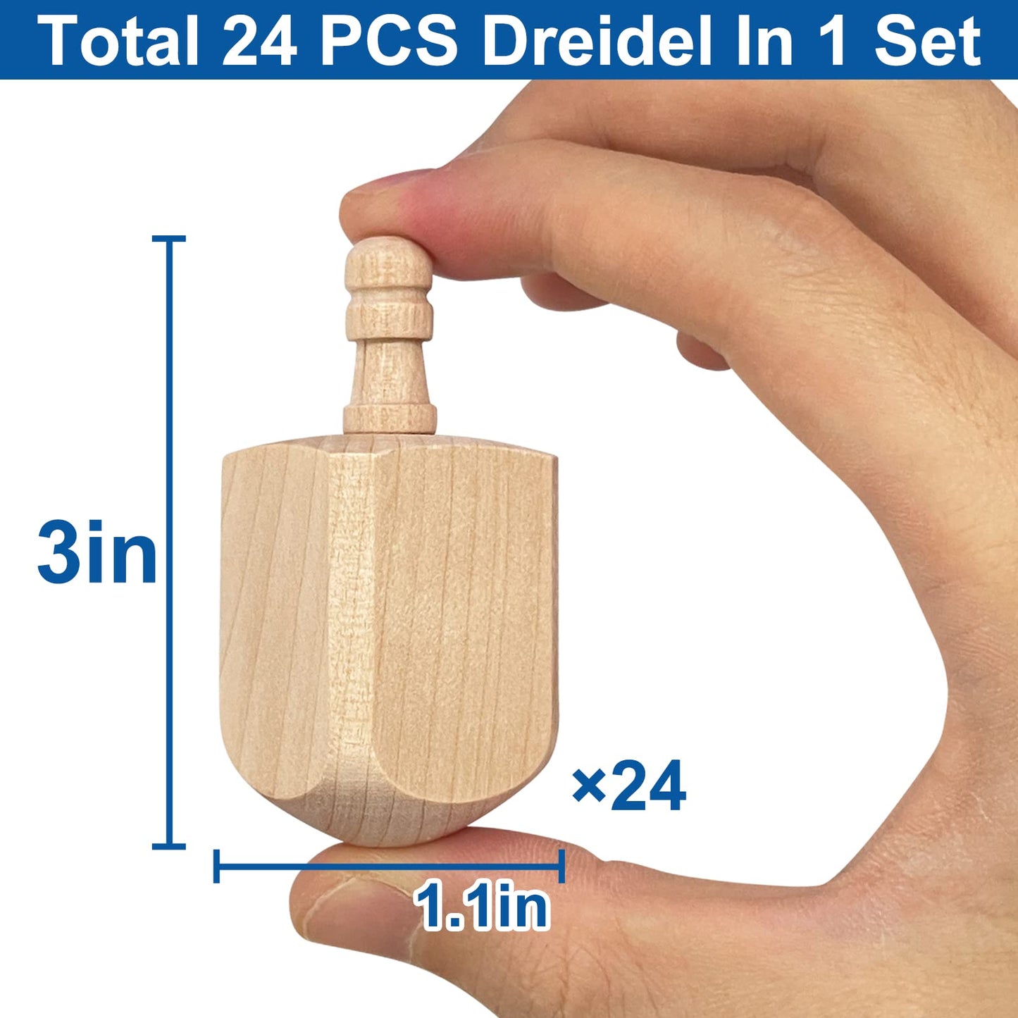 Amenon 24 Pack Hanukkah Wooden Dreidel, 3 Inch Blank Natural Wooden Chanukah Dreidel Diy Project Painted For Hanukkah Party Game