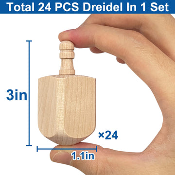 Amenon 24 Pack Hanukkah Wooden Dreidel, 3 Inch Blank Natural Wooden Chanukah Dreidel Diy Project Painted For Hanukkah Party Game