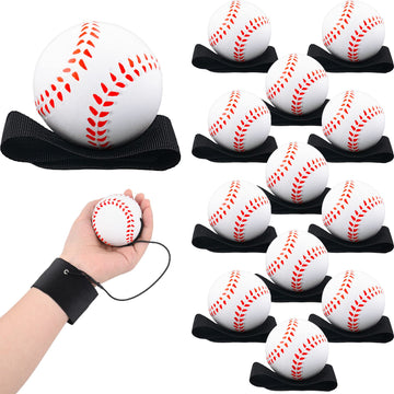 Deekin 6 Pcs 2.36 Inch Sports Wrist Balls Baseball Ball Wristband Toys Rebound Ball Rubber Baseball Wrist Return Ball on a Strin
