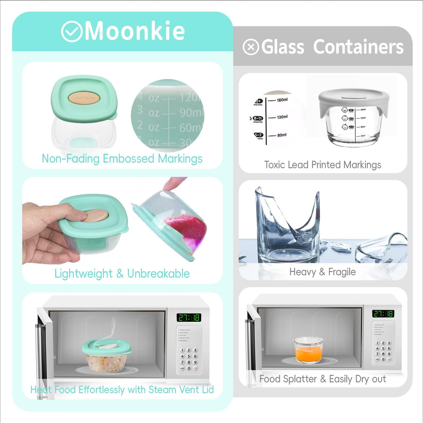 Silicone Baby Food Storage Containers, 4 Oz Baby Food Jars, Snack Containers With Leak Proof Airtight Lids, Freezer, Microwave A