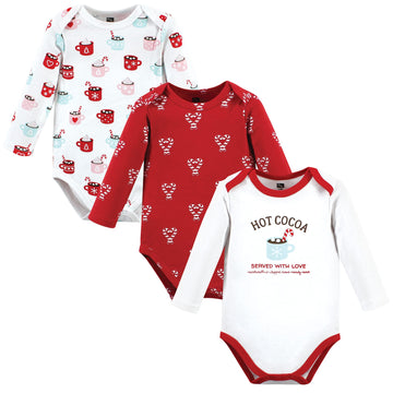 Hudson Baby Unisex Baby Cotton Long-Sleeve Bodysuits, Hot Cocoa, 0-3 Months