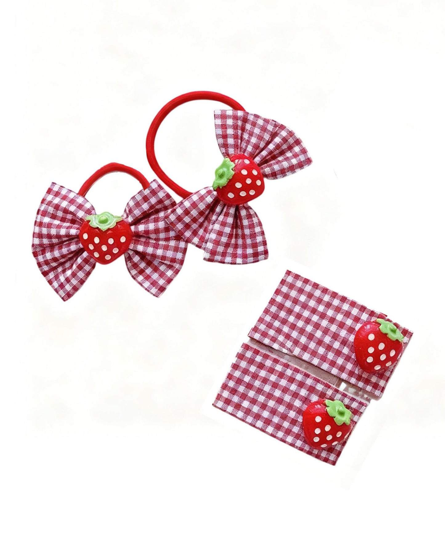Strawberry Snap Clips Baby Girls Fruit Hair Bow Clips Strawberry Hair Ring Tie BBW24 (4 Pcs-A3)