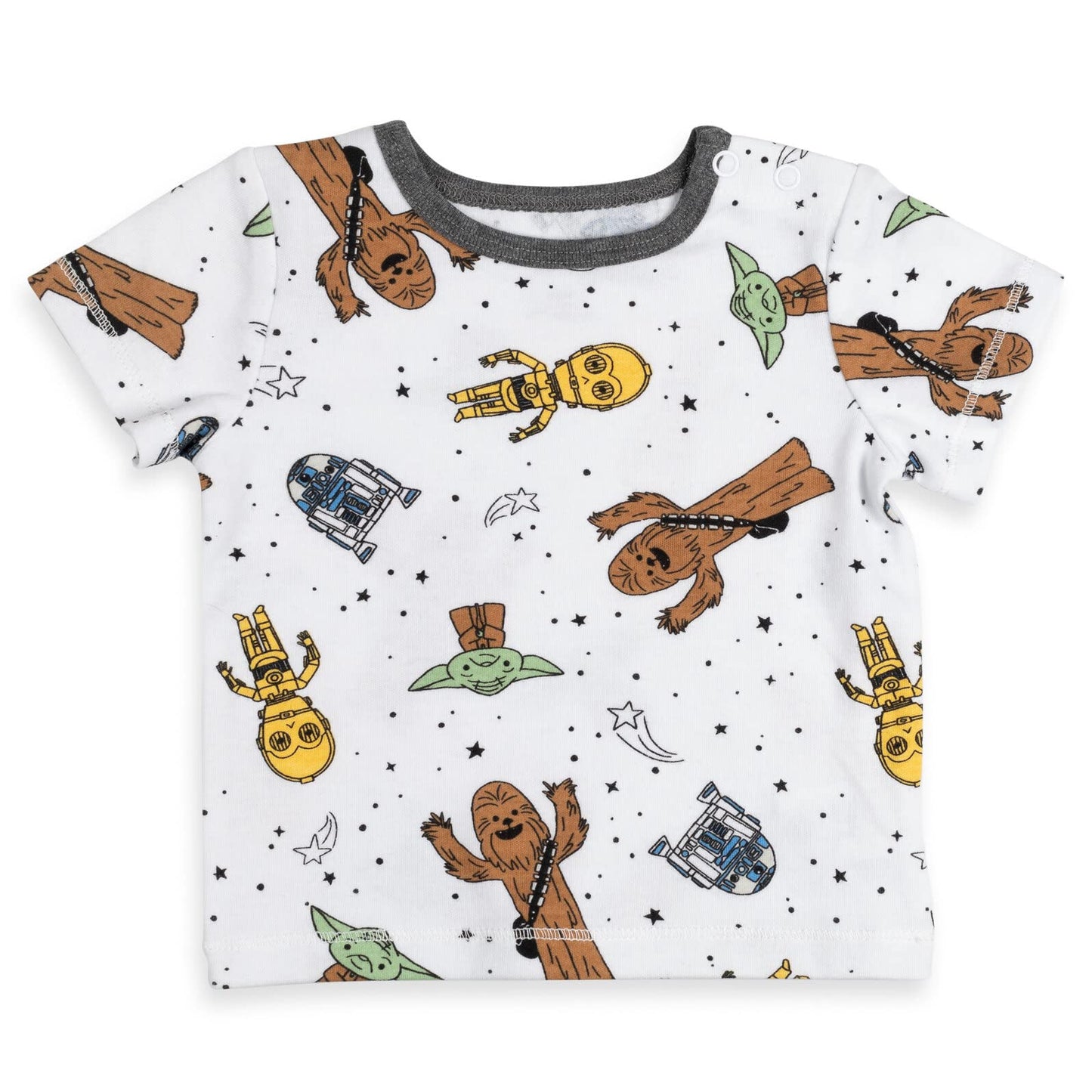 Star Wars R2-D2 Yoda Chewbacca Infant Baby Boys Short Overalls Graphic T-Shirt And Hat 3 Piece Outfit Set Grey 12 Months