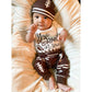 Aslaylme Newborn Baby Boy Clothes Coming Home Outfit New Player In Town Football Romper (Brown, 0-3 Months)
