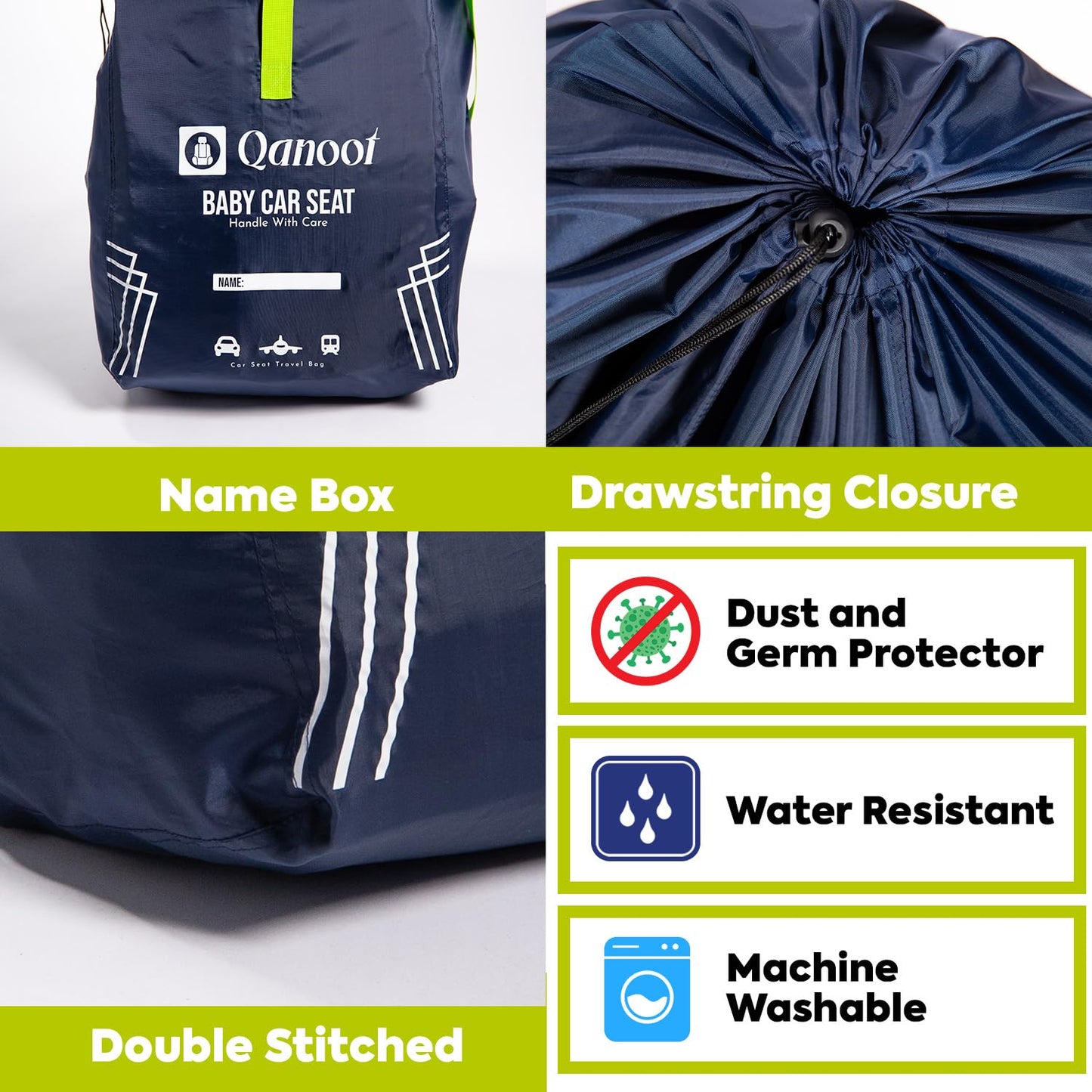 Qanoot Car Seat Travel Bag For Airplane - Durable Hand Carry Style Car Seat Bag, Car Seat Bags For Air Travel, Fits Convertible,