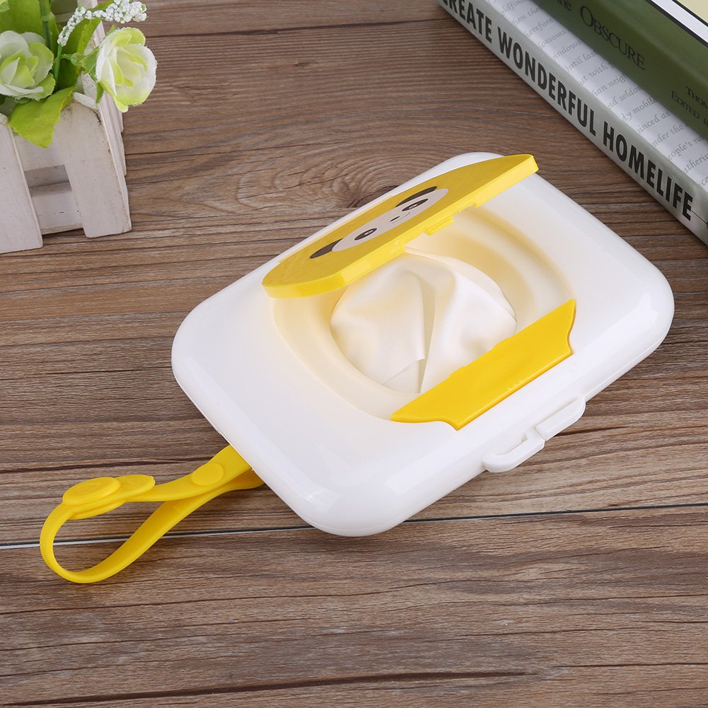 Wet Wipes Storage Box, Baby Wipe Holder Portable Wipes Dispenser Baby Wipes Travel Container For Bathroom Outdoor Use (White&Yel