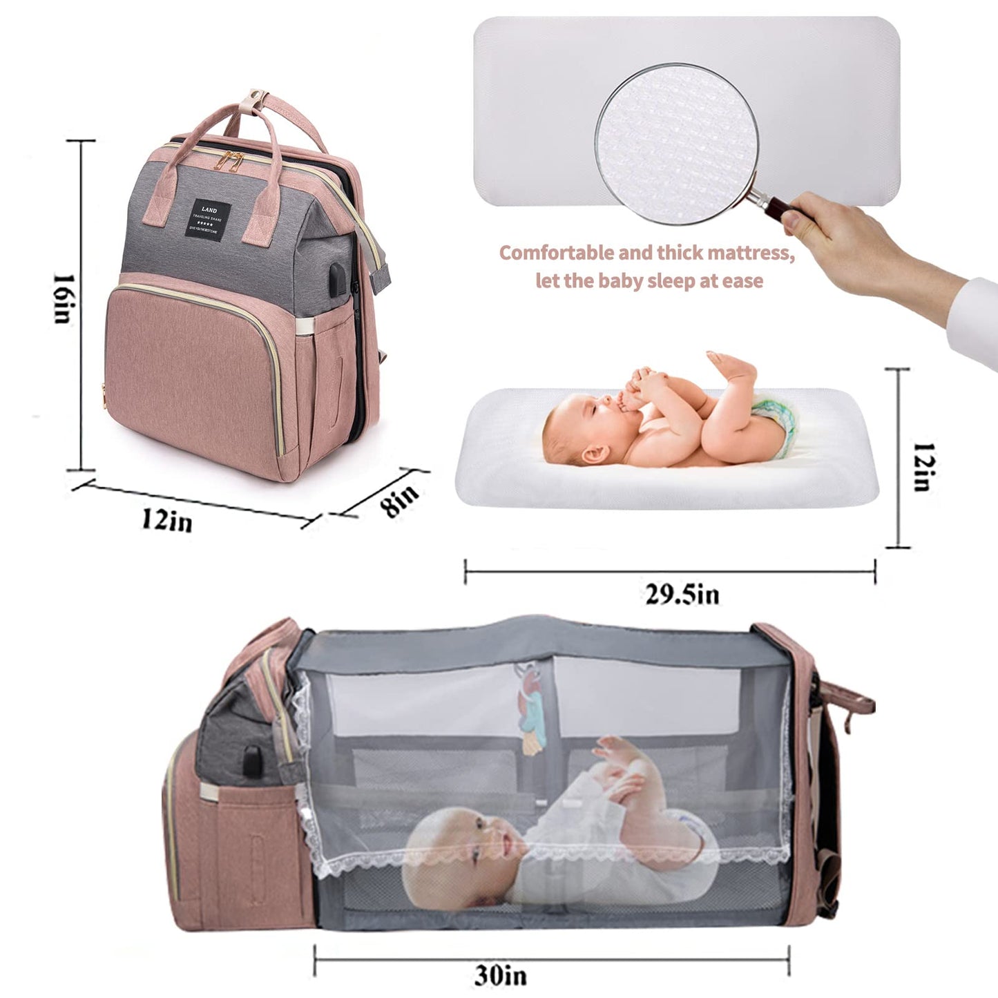 Anwtotu Diaper Bag With Changing Station,Diaper Bag Backpack,Girl Boy Diaper Bag,Large Capacity,900D Excellent Oxford(Ungrade Pi