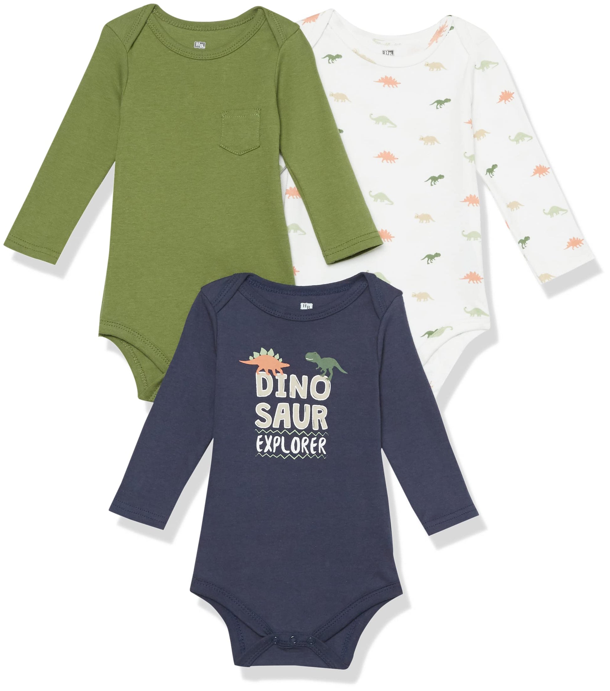 Hudson Baby Unisex Baby Cotton Long-Sleeve Bodysuits, Dinosaur Explorer, 3-6 Months