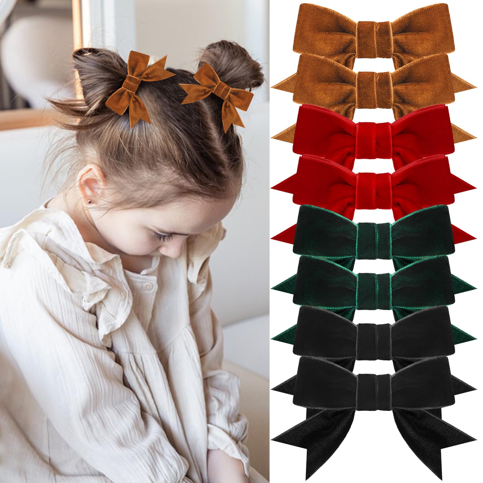 8 Pcs Velvet Hair Bows for Girls, Christmas Hair Bows Cute Bow Hair Clips Bowknot Hair Accessories Bow Alligator Clips Stocking 