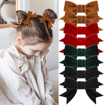 8 Pcs Velvet Hair Bows for Girls, Christmas Hair Bows Cute Bow Hair Clips Bowknot Hair Accessories Bow Alligator Clips Stocking 