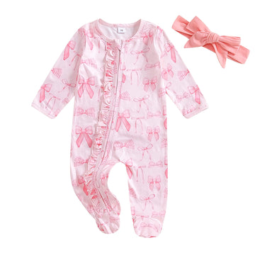 Ayalinggo Valentines Baby Girl Outfit Bowknot Heart Footie Romper Long Sleeve Onesie Newborn Christmas Clothes (Little Pink, 12-