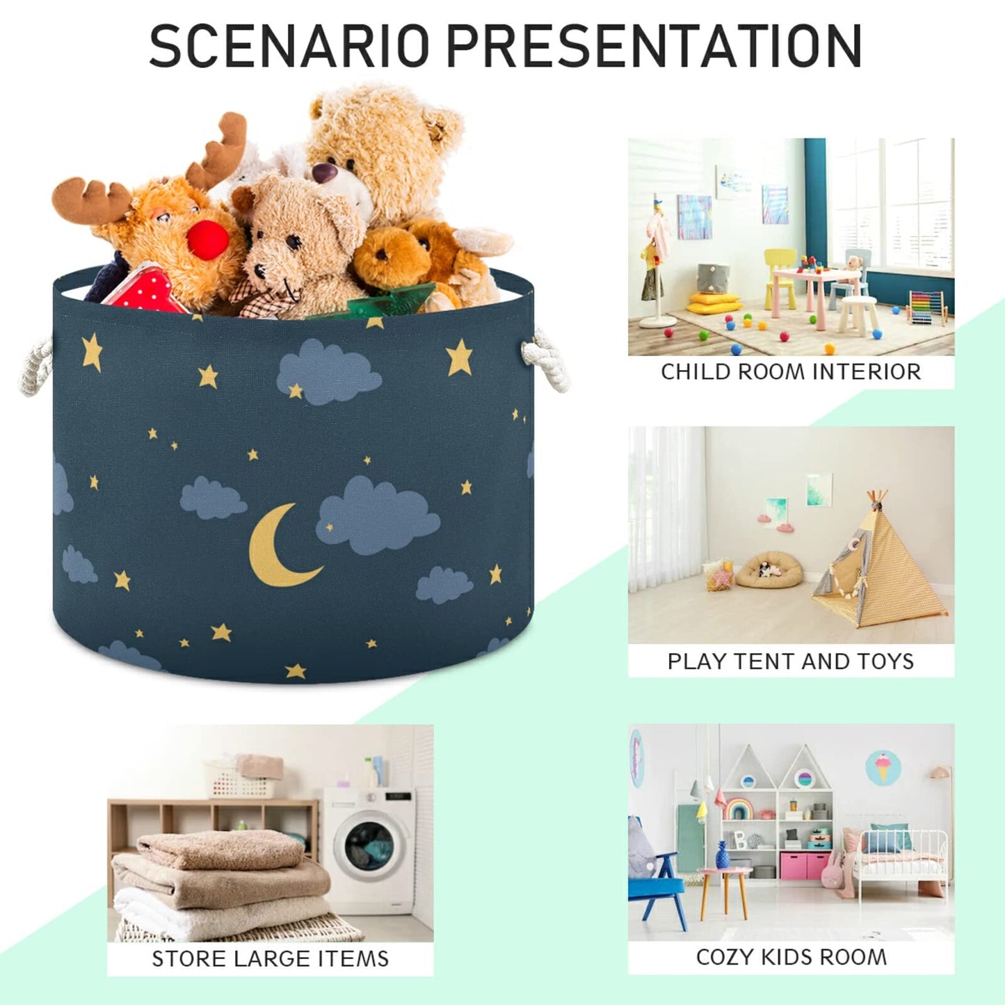 Alaza Night Sky With Moon Stars And Cloud Storage Basket Gift Baskets Large Collapsible Laundry Hamper With Handle, 20X20X14 In,