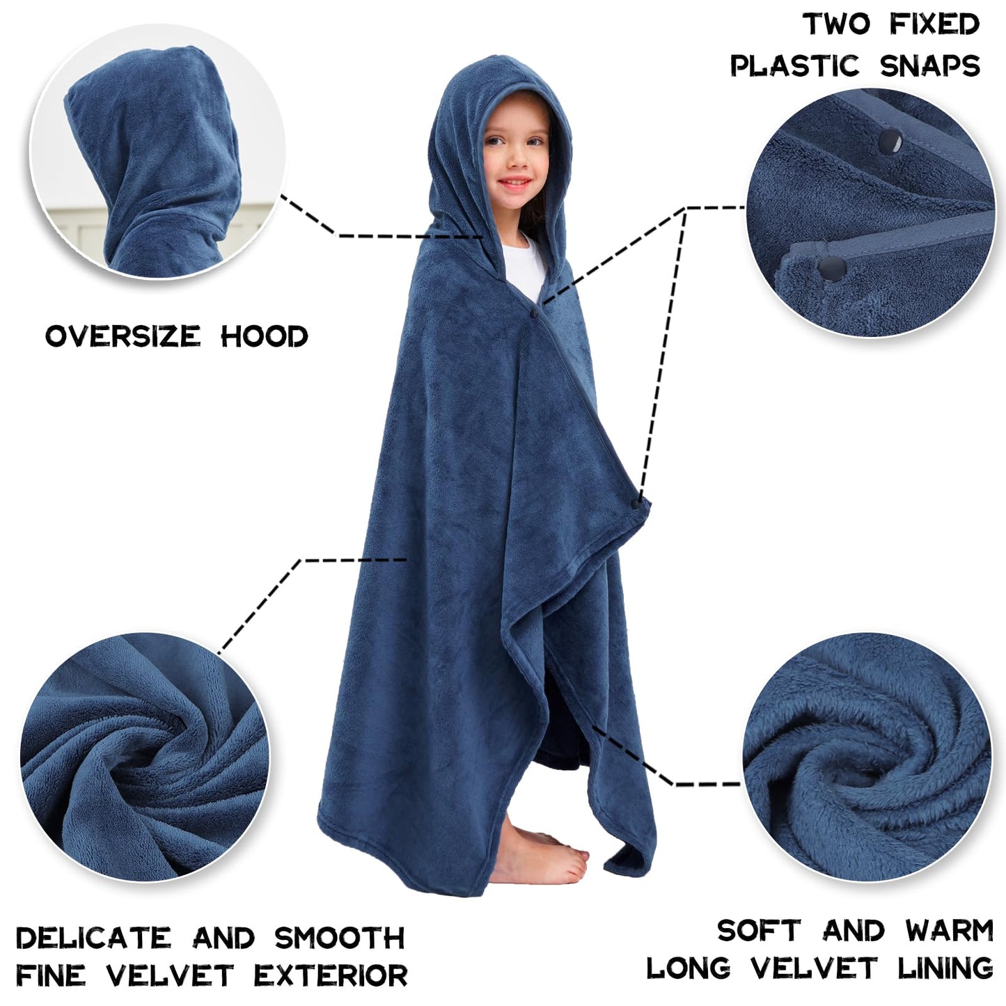 Hiturbo Kids Hooded Fleece Towel: Soft Plush Pool Beach Towel Wrap - 50'X30' Toddler Bath Blanket For Boys Girls 3-12 Years (N