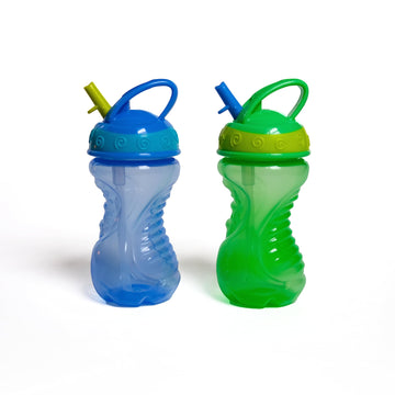 Nuby 2-Pack Flip-It Easy Grip Cups With Easy-Flo Straw, 10 Ounce, Colors May Vary