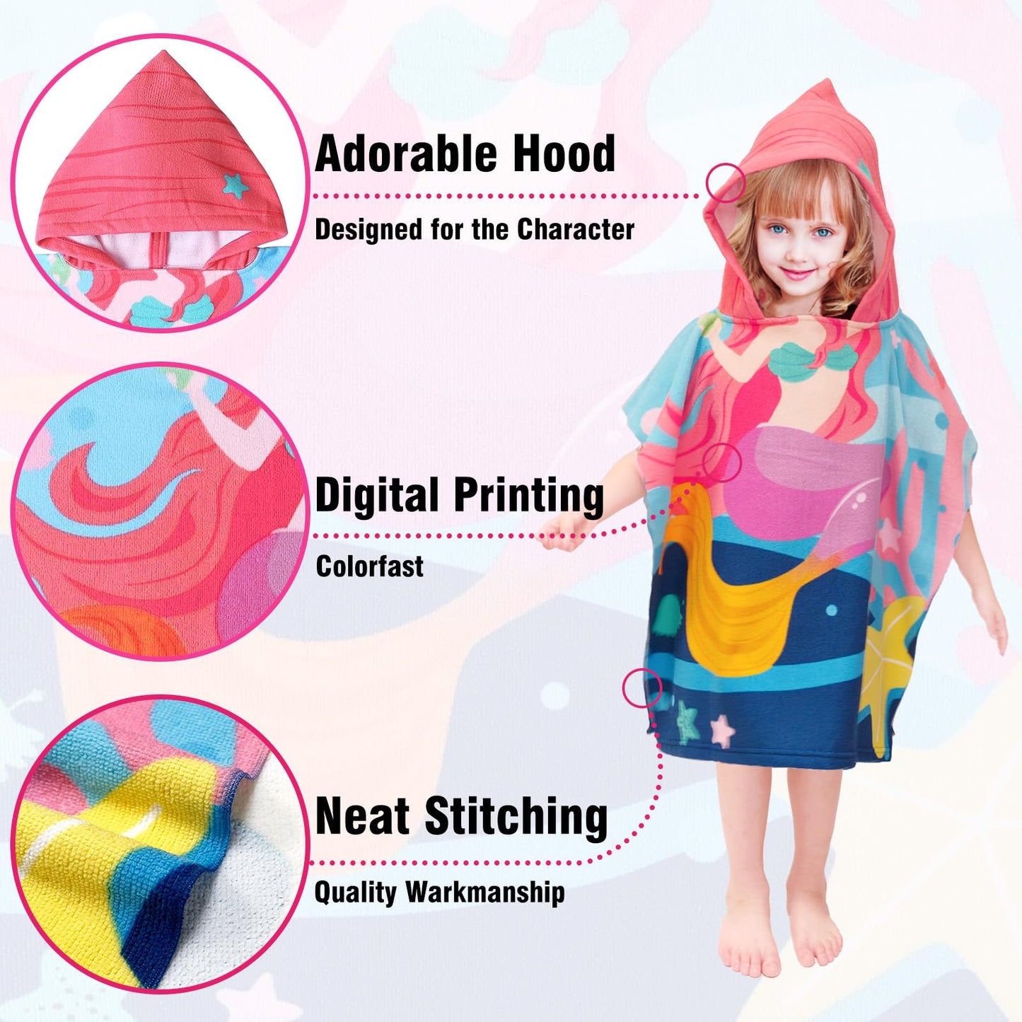 Growell Hooded Kids Beach Towels - Toddler Bath Towel Girls Boys Swim Cover-Ups For Ages 1 To 6 Kids Pool Towels Quick Dry Light
