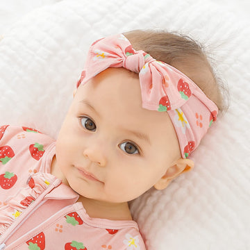 Little Jamjams Stretchy Ultra-Soft Knit Baby Bow Headband Hair Bands Top Knot Head Wraps - Strawberry Sweetie Pink
