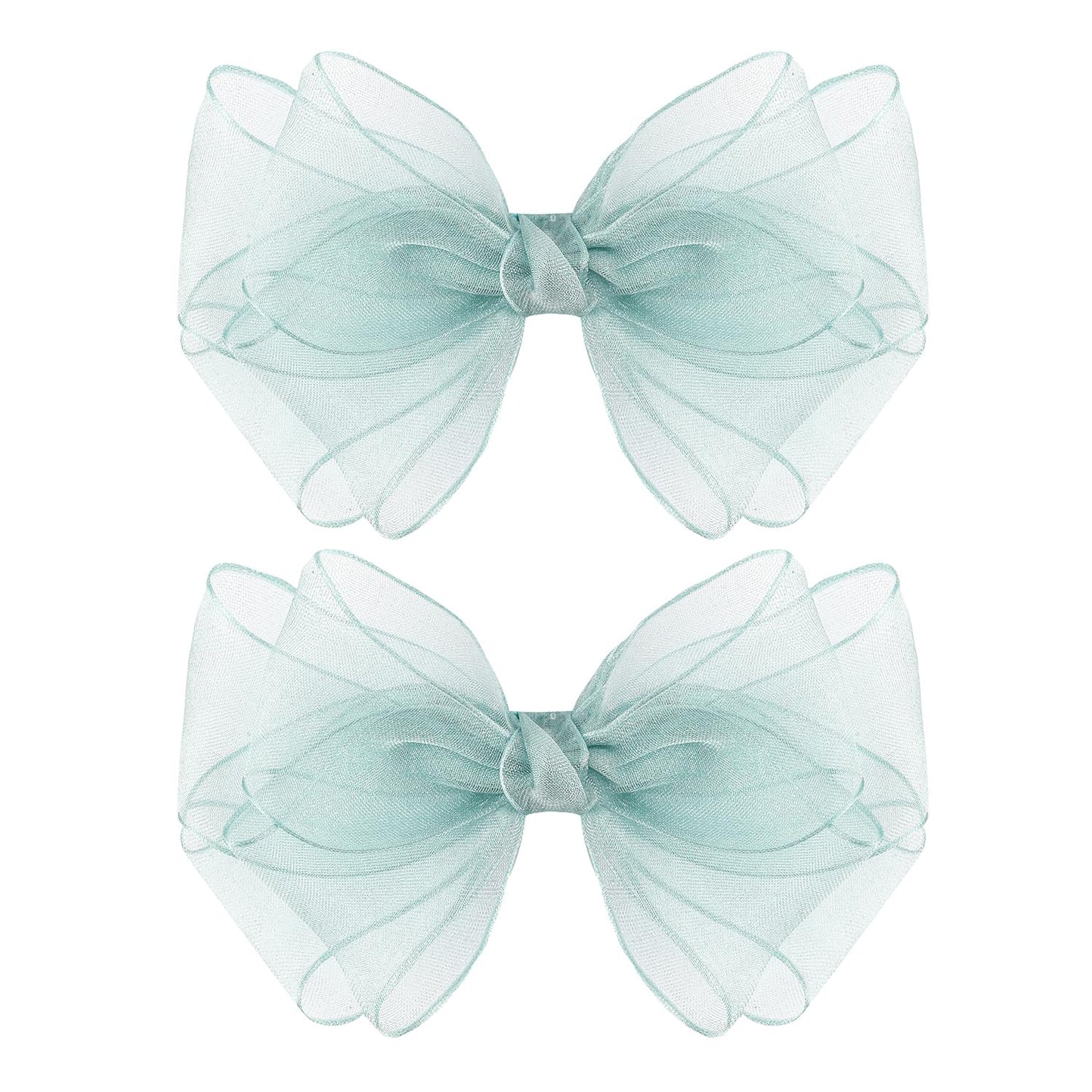 5.5-Inch Organza Double Hair Bows Alligator Clips Hair Accessories For Girls Toddler Kids Children Teens -Green