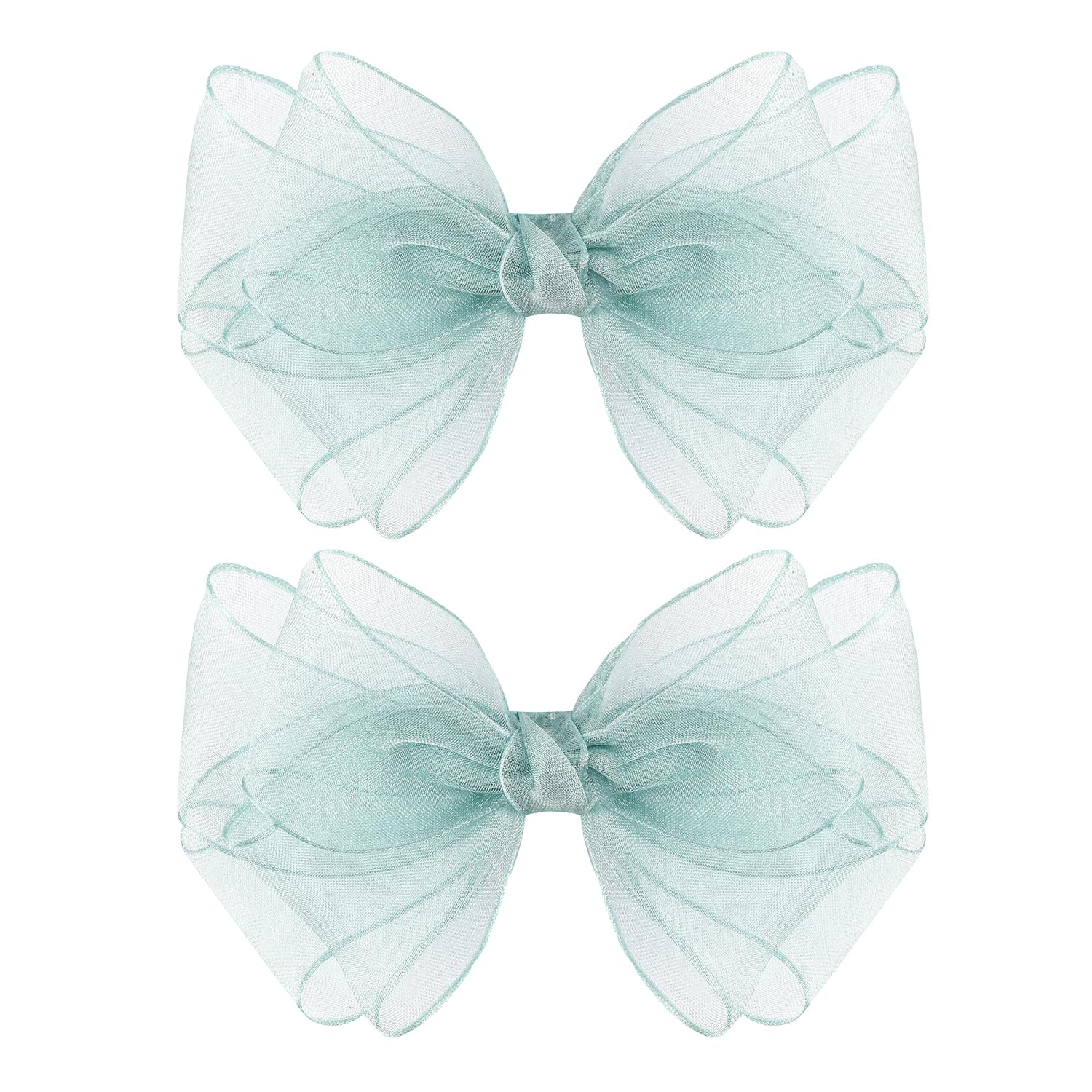 5.5-Inch Organza Double Hair Bows Alligator Clips Hair Accessories For Girls Toddler Kids Children Teens -Green