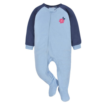 Gerber Baby Girls Toddler Loose Fit Flame Resistant Fleece Footed Pajamas 2-Pack Floral Blue 5T