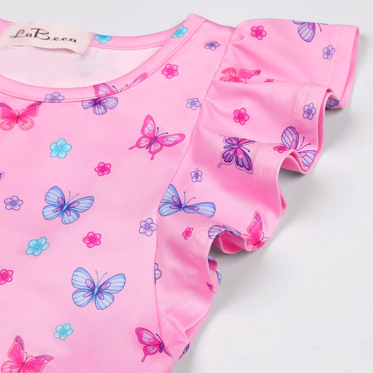 Labeca Baby Girls Printed Casual Party Dresses Twirly Ruffle Sleeve Dress Butterfly Unicorn Cap Xs