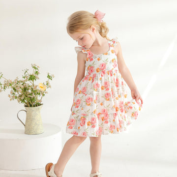 Younger Tree Toddler Baby Girl Dress Summer Outfits Flutter Sleeve Smocked Dress Kids Causal Boho Dresses Clothes (6-7T, Toddler