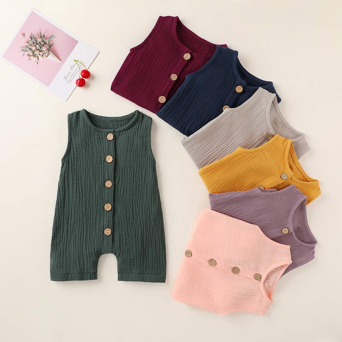 Cecobora Infant Newborn Baby Boys Girls Cotton Linen Romper Summer Jumpsuit Sleeveless Overalls Clothing Set (Grey, 12-18 Months