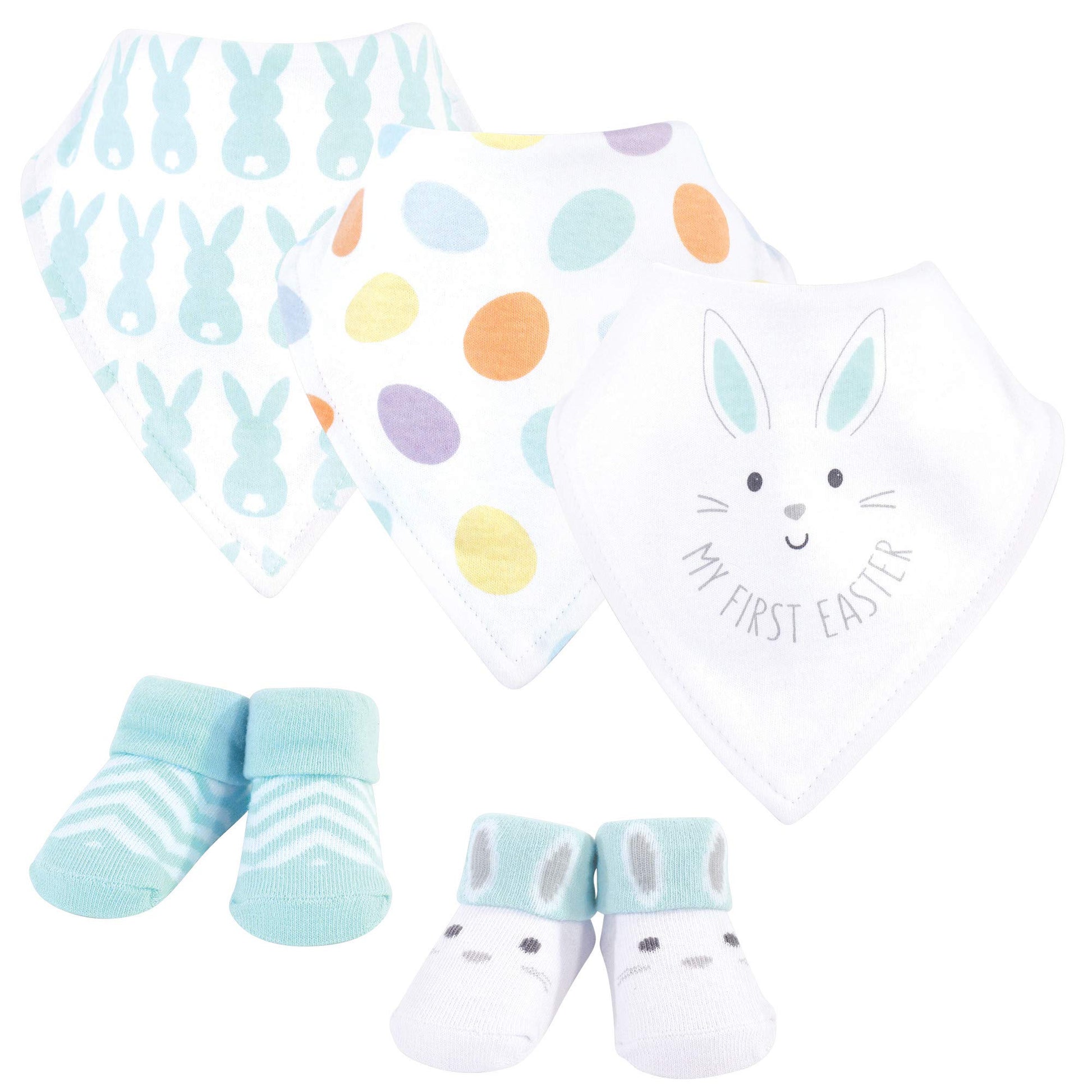 Hudson Baby Unisex Baby Cotton Bib And Sock Set, Neutral 1St Easter, One Size