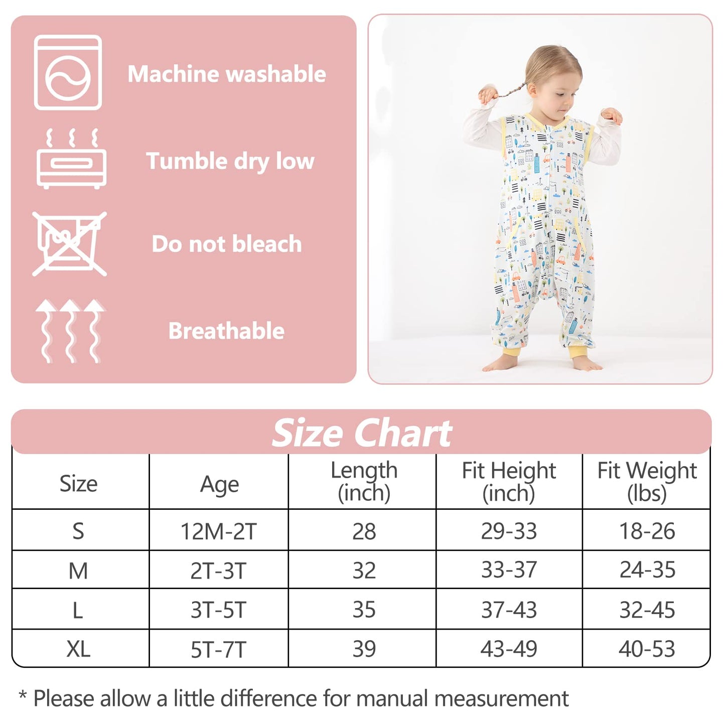 HOMEAL Sleep Sack, 2t-3t Toddler Sleeping Sack with Legs, Sleeveless Baby Sleep Sack for Early Walkers