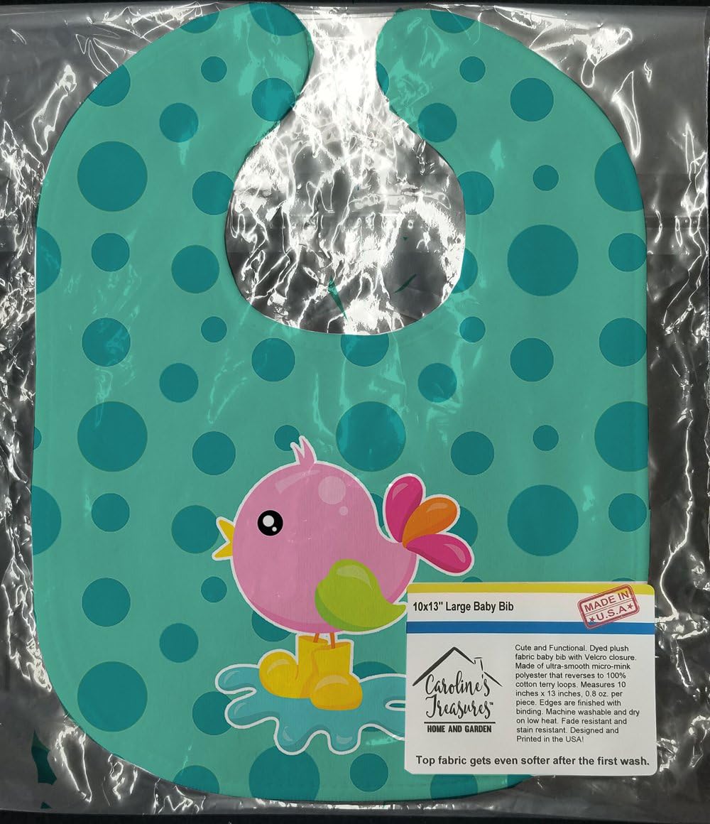 Carolines Treasures Baby Bib, Bird in Rainboots and Puddle, Large