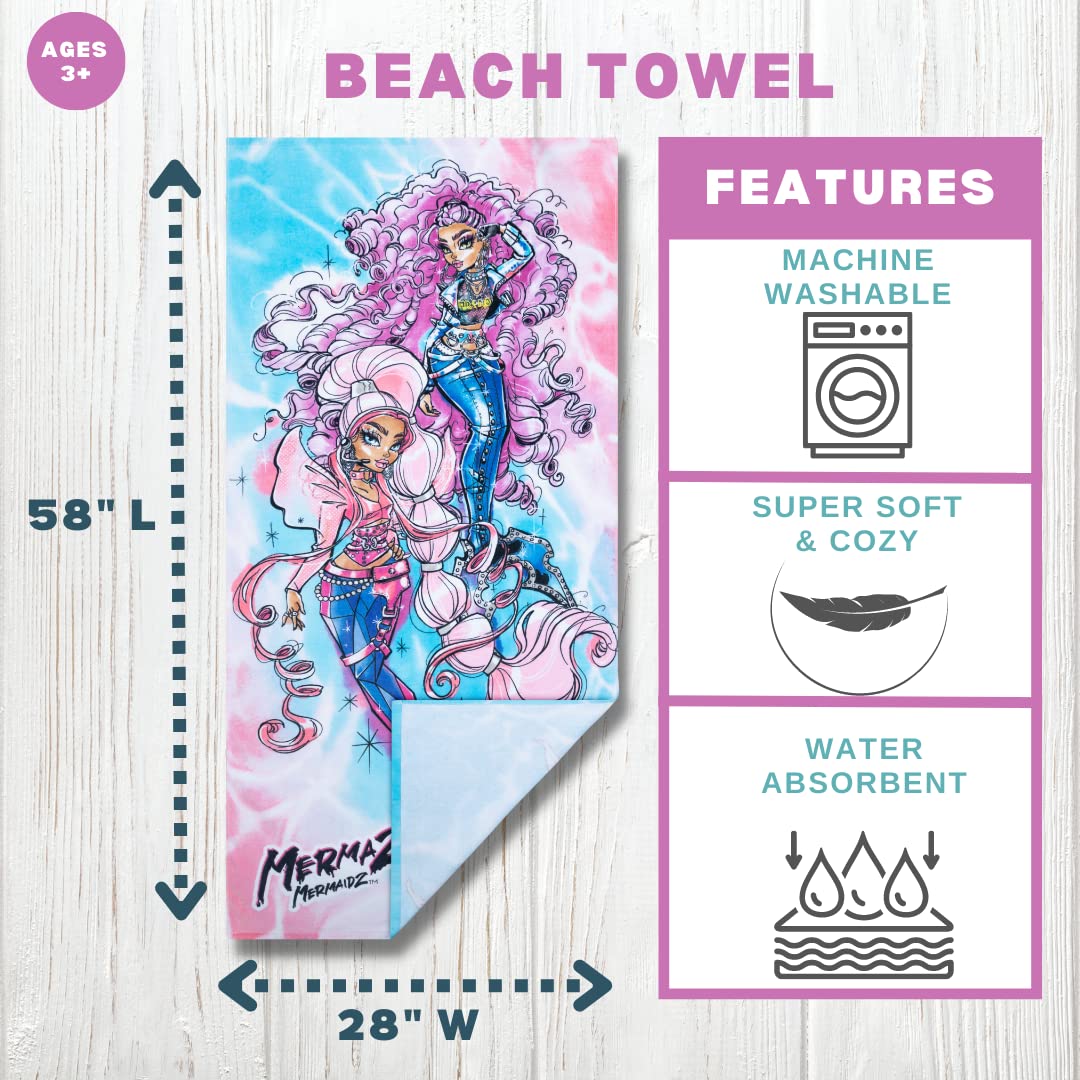 Franco Mermaze Super Soft Cotton Bath/Pool/Beach Towel, 58 In X 28 In, (Official Mermaze Product)