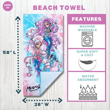 Franco Mermaze Super Soft Cotton Bath/Pool/Beach Towel, 58 In X 28 In, (Official Mermaze Product)