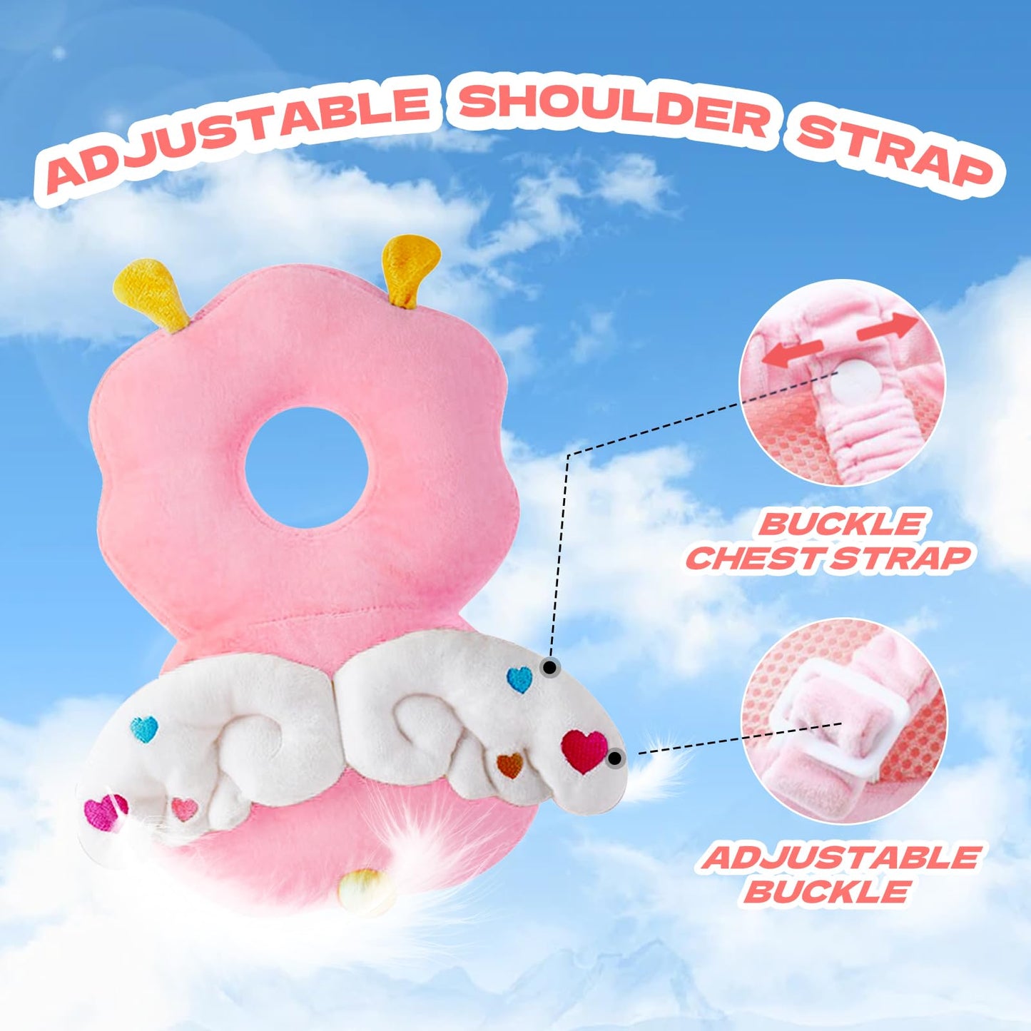 Grnstf Baby Toddler Head Protector, Baby Head Protection Backpack, Adjustable(Angel)