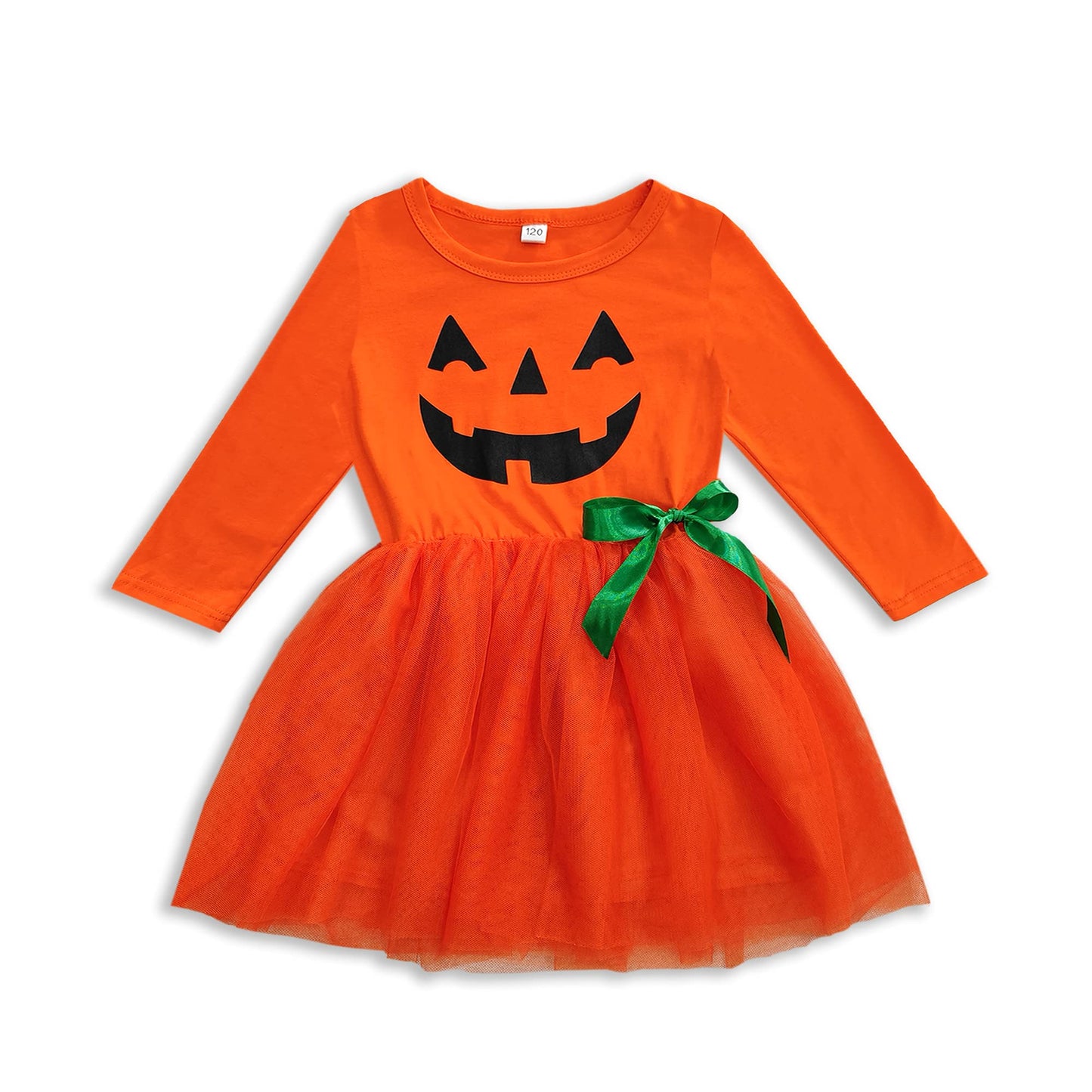 Toddler Baby Girls Halloween Pumpkin Dress Dress Long Sleeve Jack O Lantern Tulle Tutu Dress 1-2T