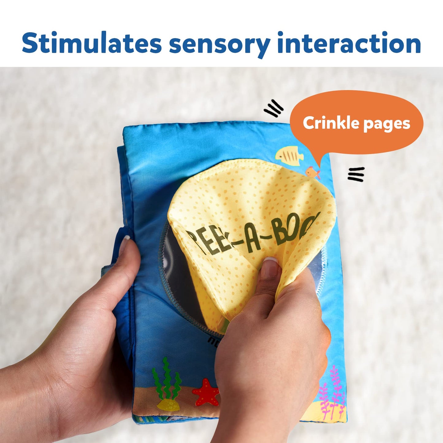 Skillmatics Peek-A-Boo Underwater Animal Book - Soft Cloth Book for Baby, Crinkle Pages for Sensory Play, Toddler Toys, Gifts fo