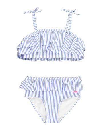Rufflebutts Periwinkle Blue Seersucker Seersucker Bow Ruffle Bikini - 8