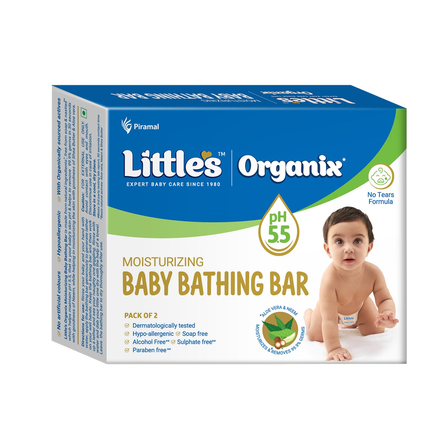 LittleS Organix Moisturizing Baby Bathing Bar | Skin Balanced Ph 5.5 | 75G X Po 2 | 100% Soap Free & Tear Free Newborn Baby Soa